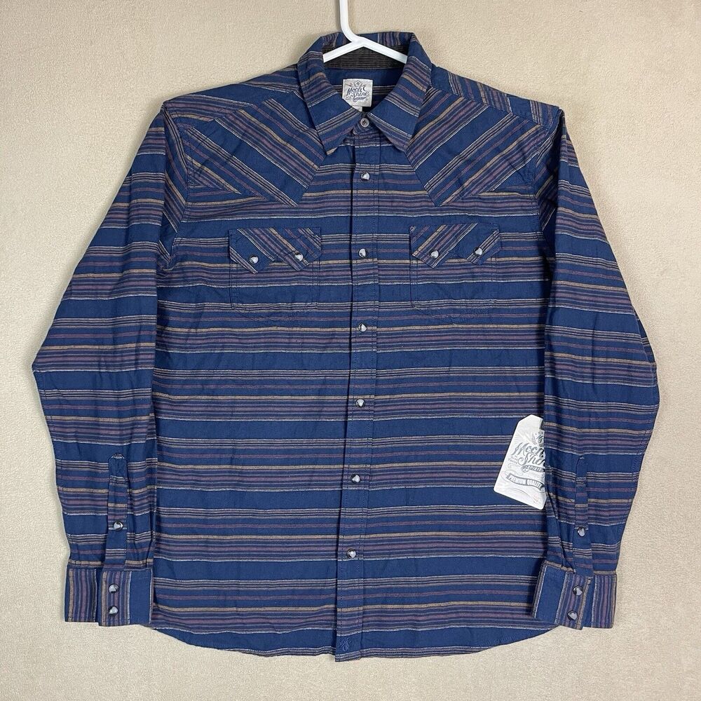 Moonshine Spirit Shirt Mens Medium Blue Western‎ Snap Long Sleeve Adult NWT